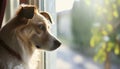 Dog looking out the window at home waiting for his owner Royalty Free Stock Photo