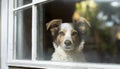 Dog looking out the window at home waiting for his owner Royalty Free Stock Photo