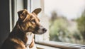 Dog looking out the window at home waiting for his owner Royalty Free Stock Photo