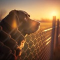 Dog Looking Over Fence at Sunset Color Field, Generative Ai Royalty Free Stock Photo