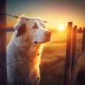 Dog Looking Over Fence at Sunset Color Field, Generative Ai Royalty Free Stock Photo