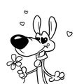 dog love giving flower illustration coloring cartoon Royalty Free Stock Photo