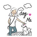 Dog lover ,girl is petting dog in drawing style cartoon vector
