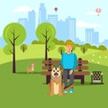 Dog Lover Walk in Park Vector Flat Illustration Royalty Free Stock Photo