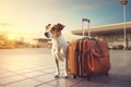 Dog luggage airport trip. Generate AI