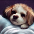 dog lying on a bed, cute illustration, ai generated image Royalty Free Stock Photo