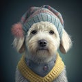 Dog maltese cute generative ai. Maltese, bichon, terrier puppy breed wearing stylish cardigan