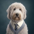 Dog maltese portrait generative ai. Maltese bichon puppy in white fur wearing school uniform