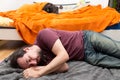 Dog and Man change roles of sleeping