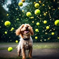 Dog with many tennis balls