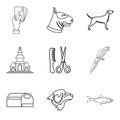 Dog menagerie icons set, outline style