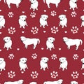 Dog mom. Happy Mother's day seamless pattern design dogs with paw prints red background Royalty Free Stock Photo