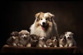 Dog mother with funny puppies. Generate Ai