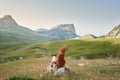 Jack Russell Terrier and Nova Scotia Duck Tolling Retriever against a backdrop of alpine serenity