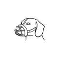 Dog with a muzzle hand drawn outline doodle icon.
