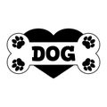 Dog name plate logo for dog house. Bone, paws and heart. Clipart and drawing. Vector illustration on white background.