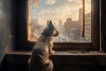 The Dog Observes Through the Window, Sitting Quietly. Generative AI