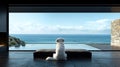 Dog ocean view luxury home relaxation Royalty Free Stock Photo