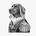 Dog officer or military man in the old uniform. Great Dane. Fashion animal character. Hand drawn vintage sketch. Vector Royalty Free Stock Photo