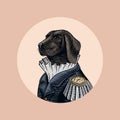 Dog officer or military man in the old uniform. Great Dane. Fashion animal character. Hand drawn vintage sketch. Vector Royalty Free Stock Photo