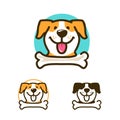 dog with open mouth and tongue bone line logo vector illustration. playful and youthful cartoon dog symbol with color