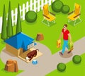 Dog Ordinary Life Isometric Illustration