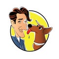 Dog with owner cartoon illustration Royalty Free Stock Photo