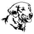 Pixel muzzle of a black dog with a protruding tongue. The design is suitable for decor, logo, web game, animation, avatar, mascot