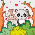 Dog and panda bear loving cute cartoon