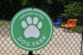 Dog park sign on a chain link fence outside dog park Royalty Free Stock Photo