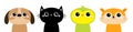 Dog Parrot Black Cat Hamster bird face head round icon. Kitty kitten. Funny Kawaii animal set. Big eyes. Kids print. Cute cartoon