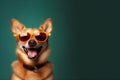 yellow dog cute pet portrait animal sunglasses funny background isolated smile. Generative AI.