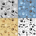 Dog paw and bone vector illustration pattern