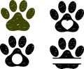 Dog paw in grunge on white background. Paw Grunge Print sign. dog paws grunge monogram. flat style Royalty Free Stock Photo