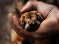 Dog paw and human hand are doing handshake, Conceptual image of friendship Royalty Free Stock Photo