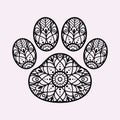 Dog paw mandala ornament style vector print.