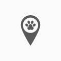 Dog paw pin icon, map, pin, direction, location