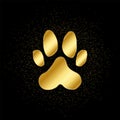 Dog paw print gold, icon. Vector illustration of golden particle Royalty Free Stock Photo