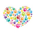 Dog paw print made of colorful heart vector