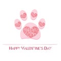 Dog paw print with shining red heart. Valentine`s Day greeting card Royalty Free Stock Photo
