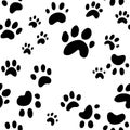 Dog paw print vector, seamless wallpaper pattern of cute dog footprints Royalty Free Stock Photo