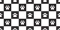 Dog paw seamless pattern vector checked scarf isolated french bulldog cat footprint repeat wallpaper tile background gift wrap
