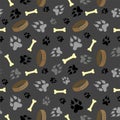 Dog paw seamless vector pattern. Dog footprint and bones texture. Pattern wallpaper background. Seamless pattern with