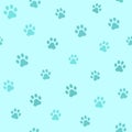 Dog paw track. Seamless animal pattern of paw footprint. Vector