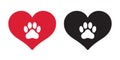 Dog paw vector icon heart logo symbol french bulldog valentine cartoon illustration clip art graphic simple Royalty Free Stock Photo