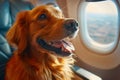 Dog Peeks Out Airplane Window. Generative by AI Royalty Free Stock Photo