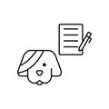 Dog, pen, document icon. Simple line, outline vector elements of veterinary icons for ui and ux, website or mobile application Royalty Free Stock Photo
