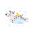 Dog pet grooming. Caring about Dalmatian. Pet washing service. Happy bathing pet. Flat vector illustration