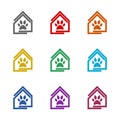 Dog pet house home logo icon isolated on white background. Set icons colorful Royalty Free Stock Photo