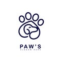 dog pets logo, dog paws with line art. vector illustration icon. eps2